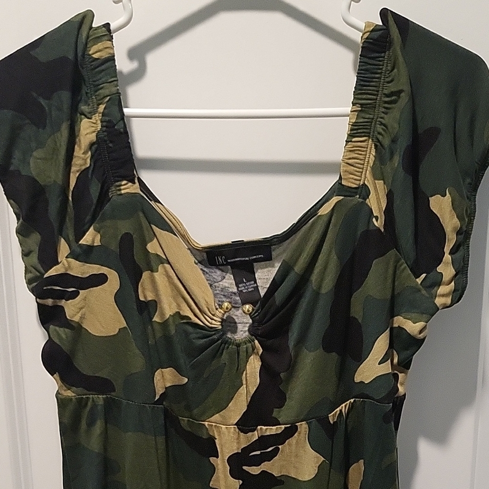 INC International Concepts Green and Tan Midi Dress - Picture 3 of 4